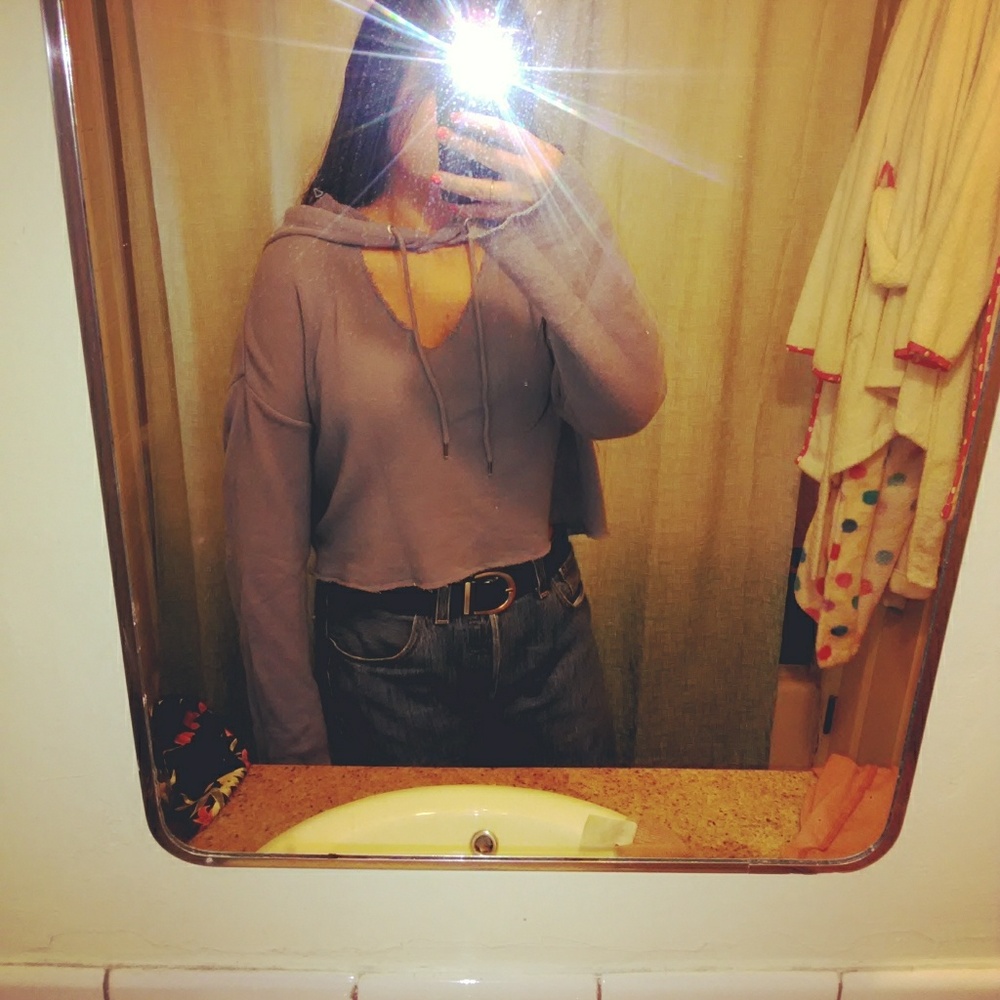 Lavender pullover with neck cut out